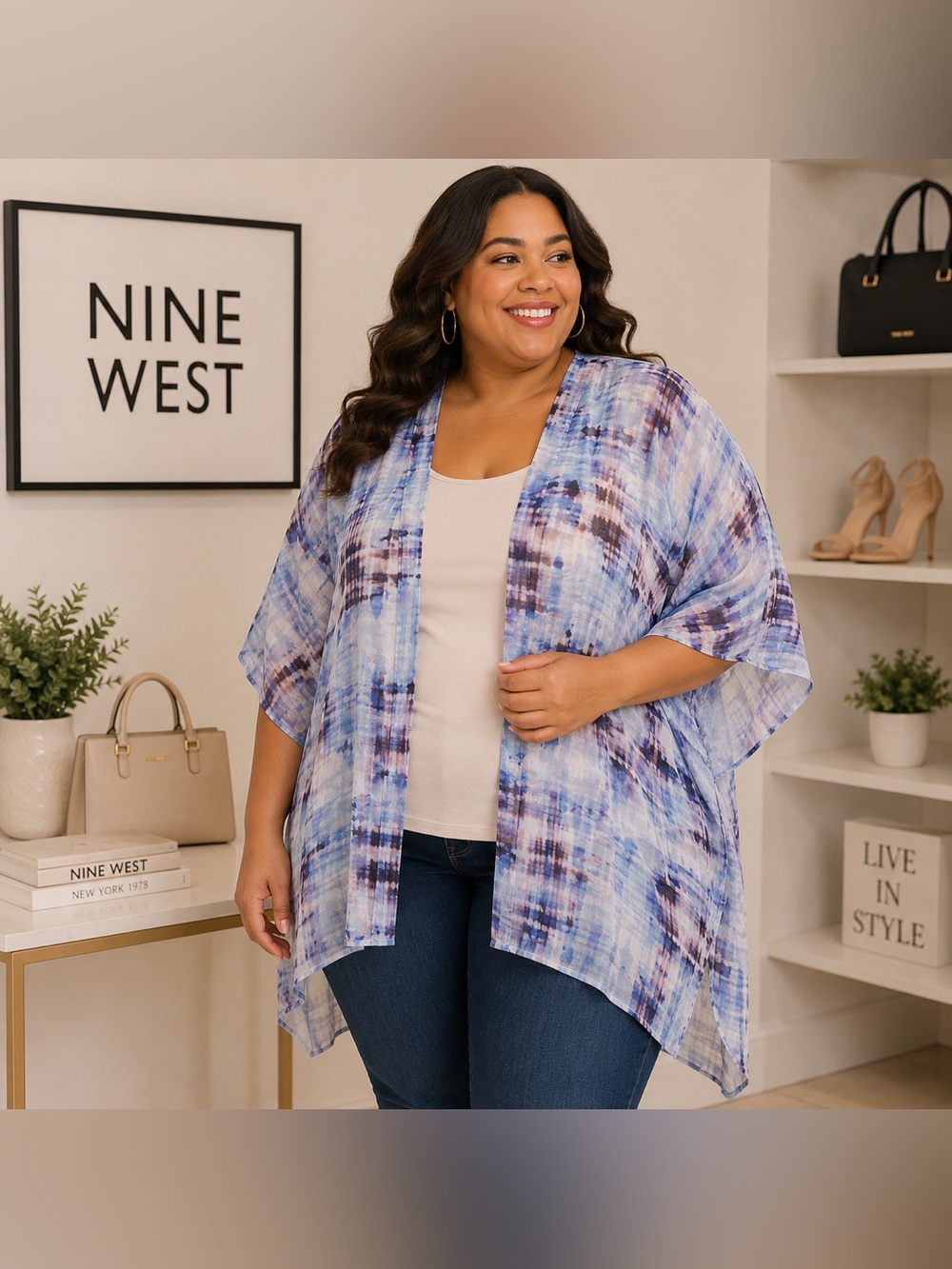 14NW. Nine West Jeans Tie Dye Watercolor Kimono (XL/1X)